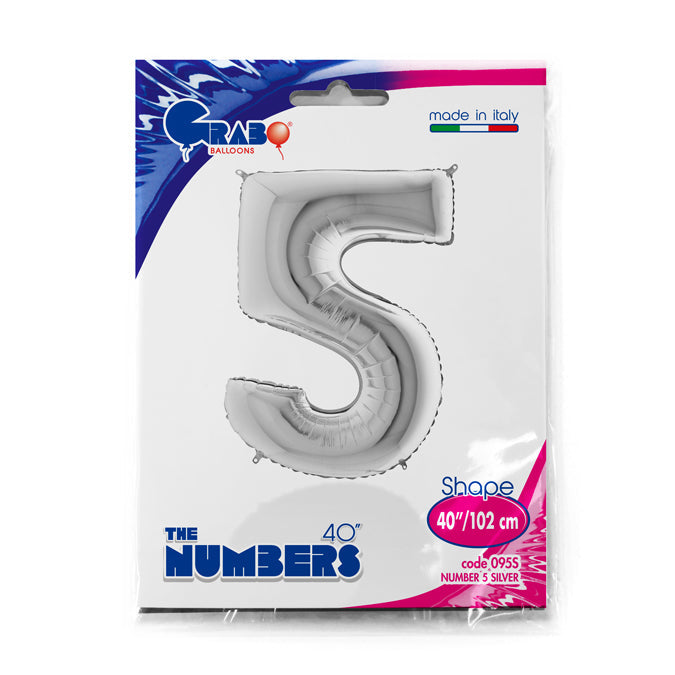 numerone 5 foil 100cm/40inch argento