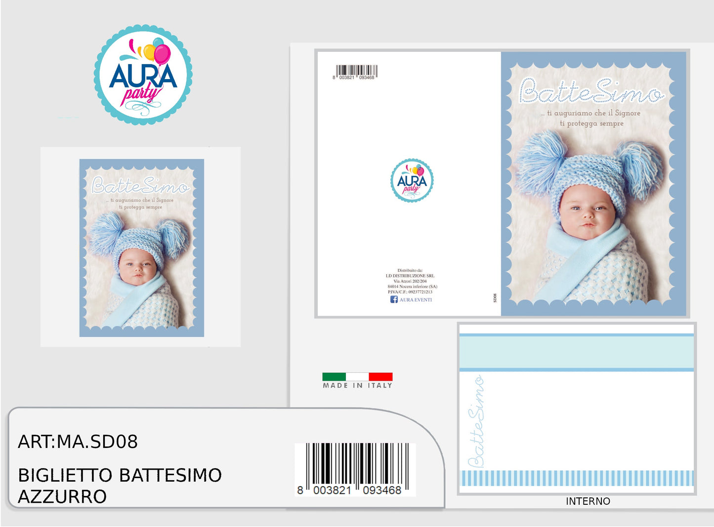 biglietto battesimo azzurro