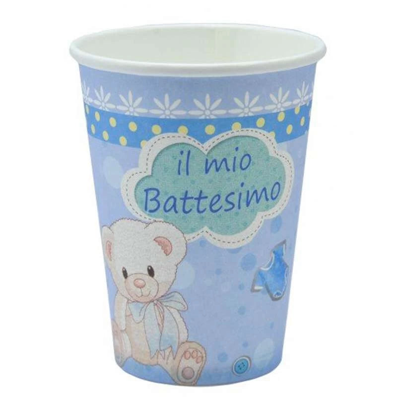 bicchieri carta battesimo celeste 8pz
