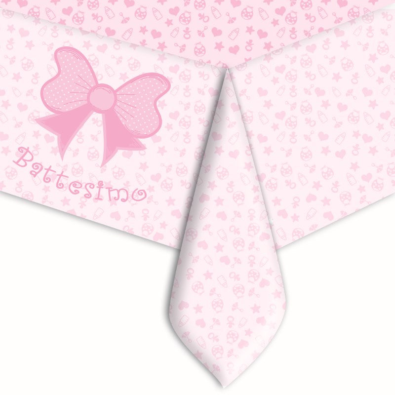 Tovaglia in plastica 140x270cm Battesimo Rosa