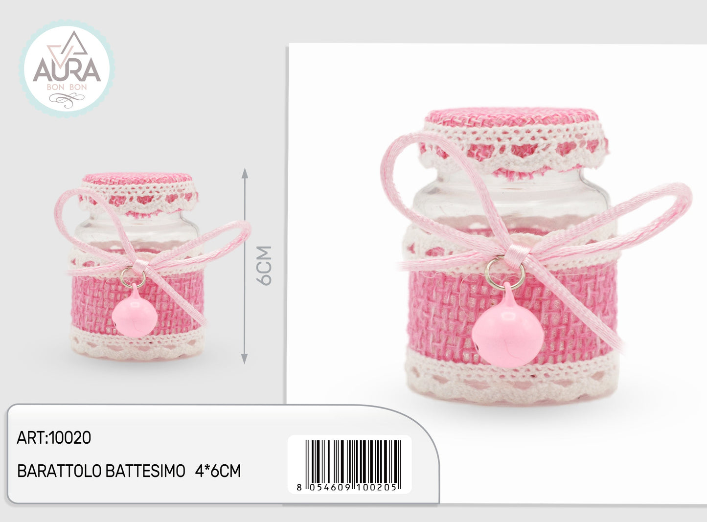 barattolo battesimo 4x6cm rosa