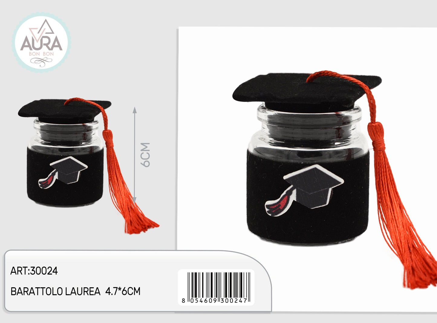 barattolo in vetro laurea 4,7x6cm nero