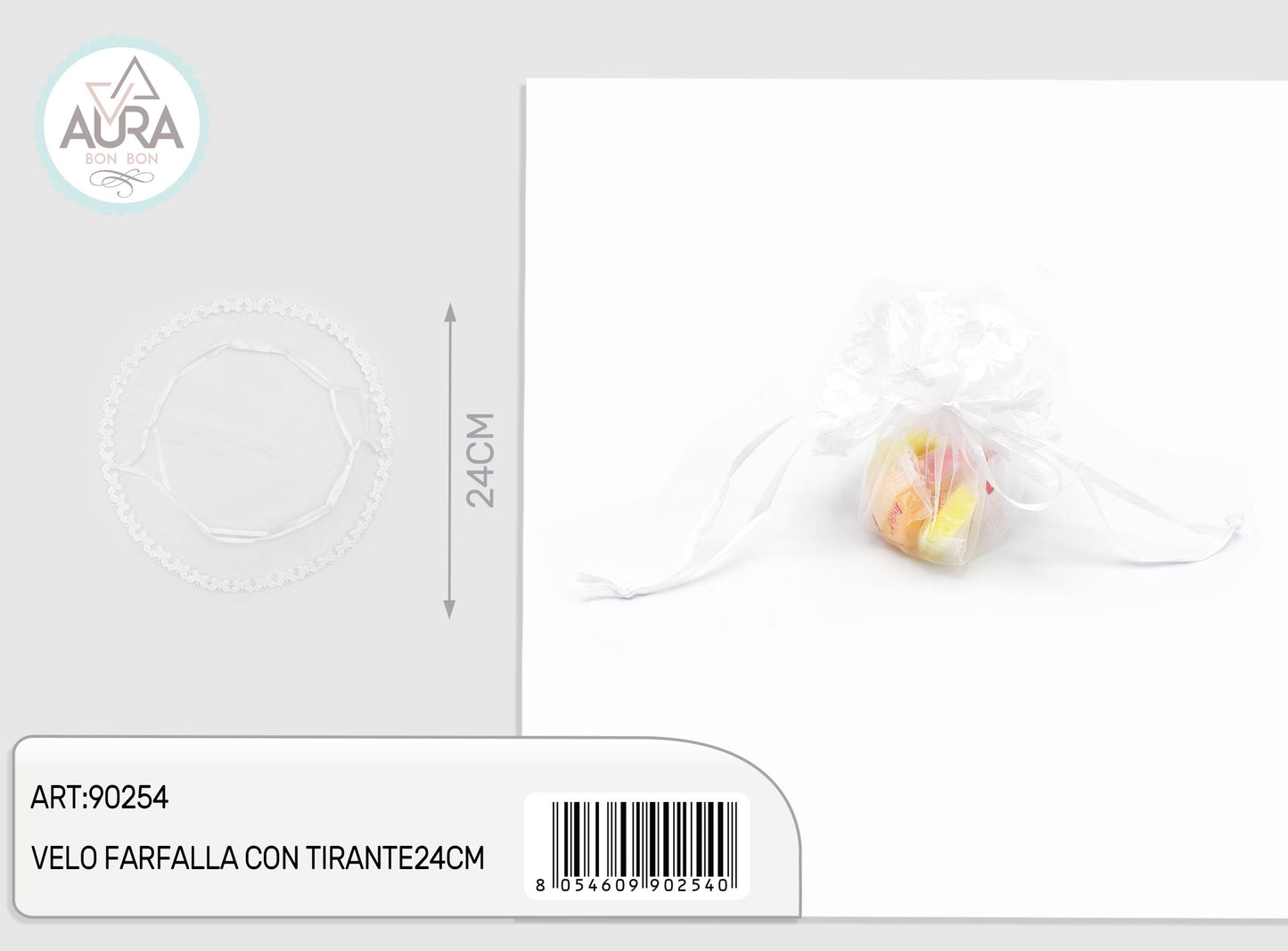 velo farfalla con tirante 24cm bianco