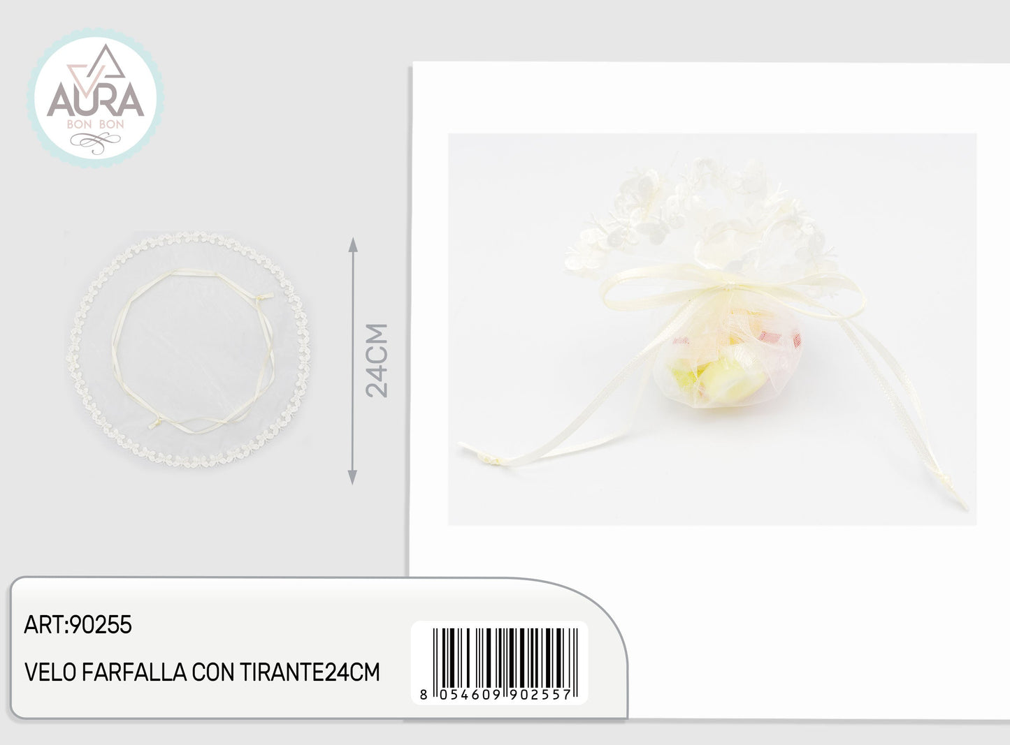 velo farfalla con tirante 24cm avorio