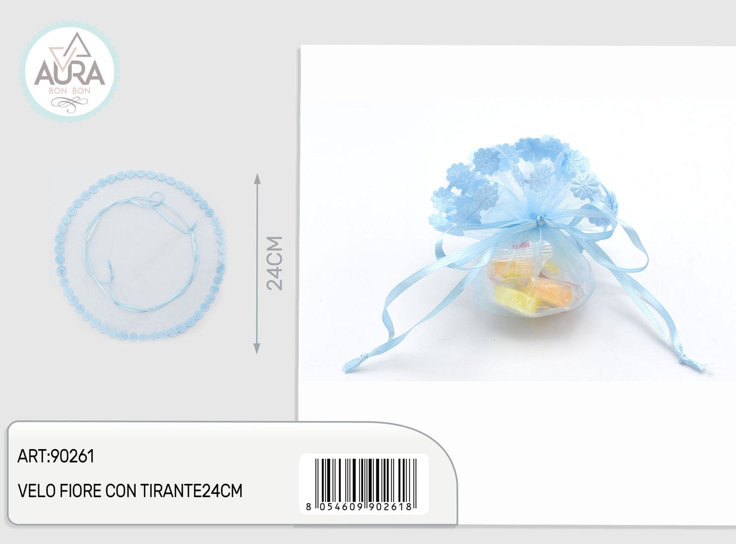 velo fiore con tirante 24cm celeste