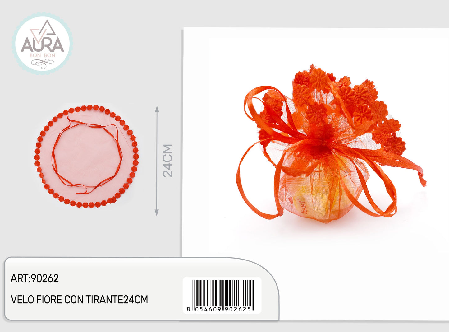 velo fiore con tirante 24cm rosso