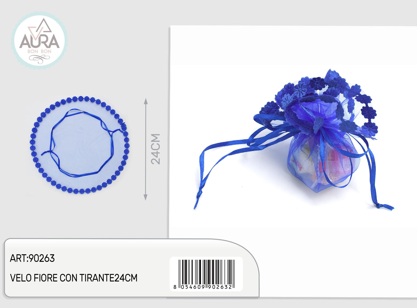 velo fiore con tirante 24cm blu