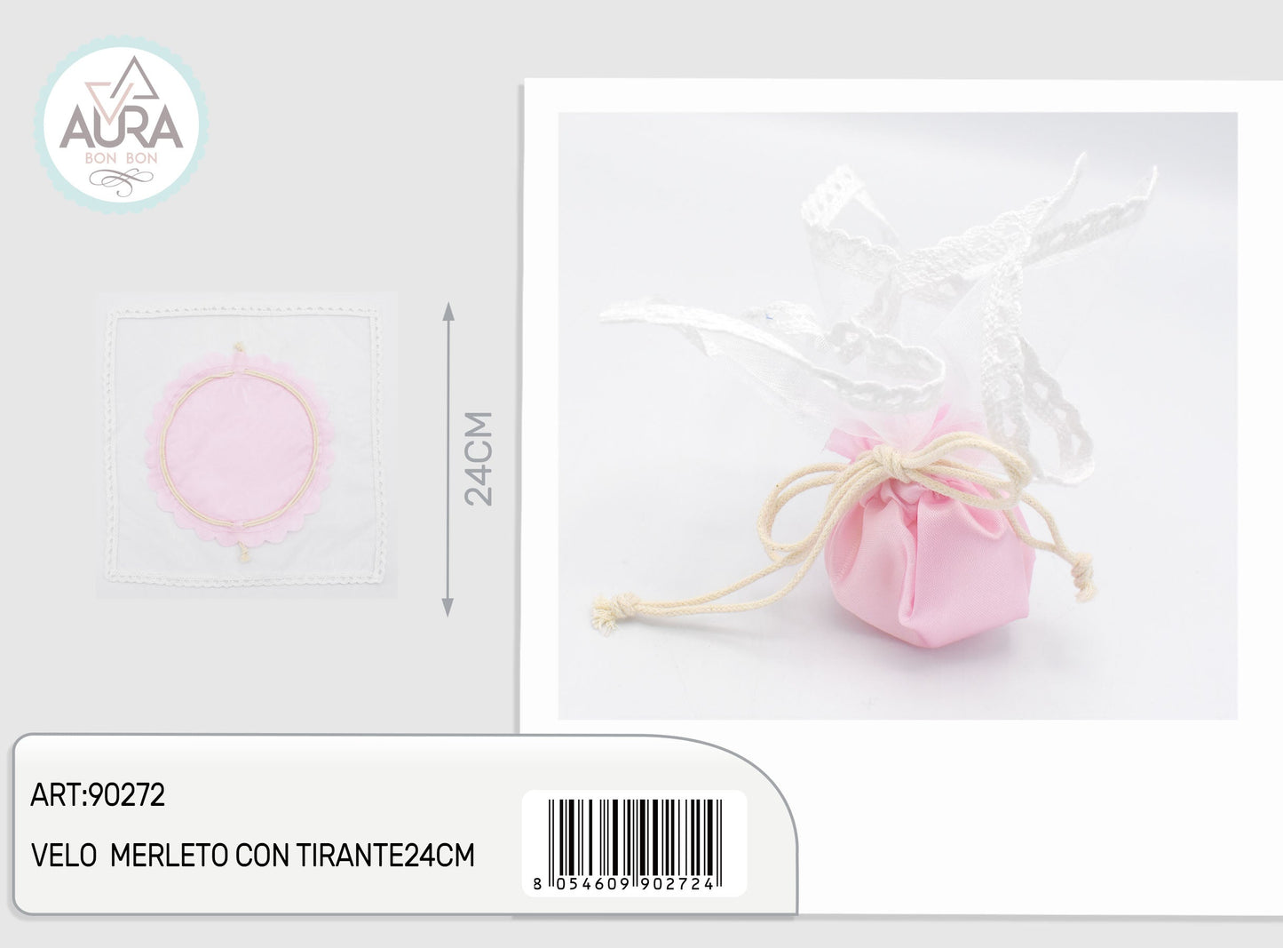 velo merletto con tirante 24cm rosa