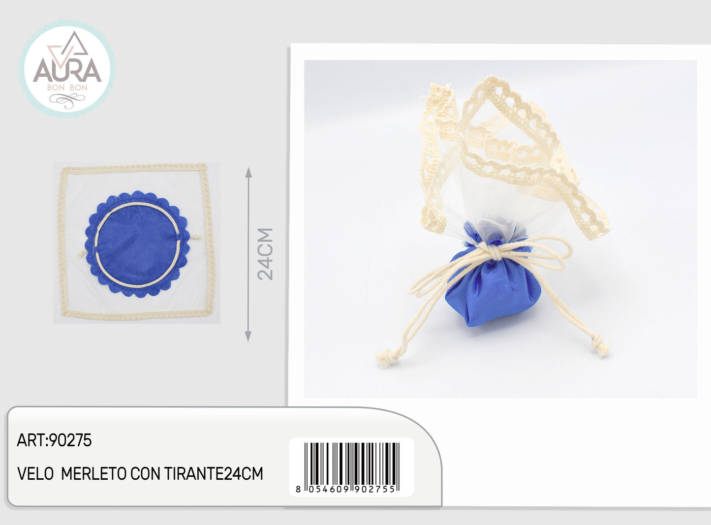 velo merletto con tirante 24cm blu