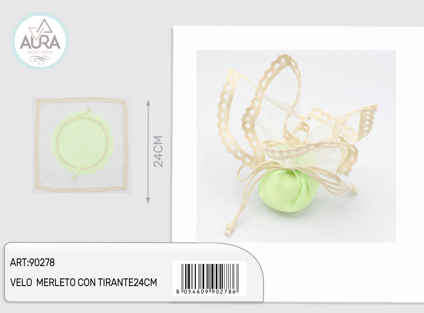 velo merletto con tirante 24cm verde chiaro