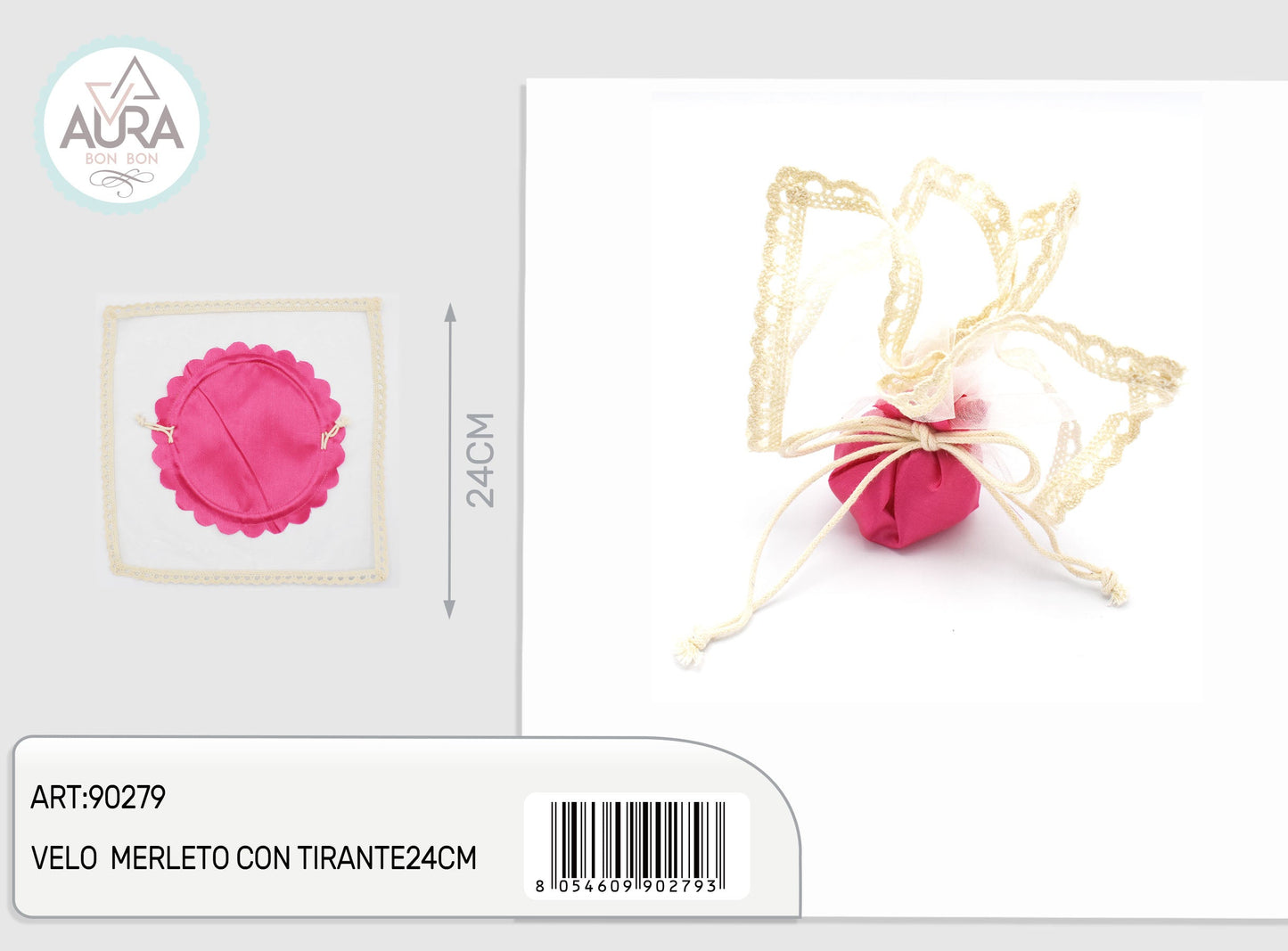 Velo merletto con tirante 24cm fuxia