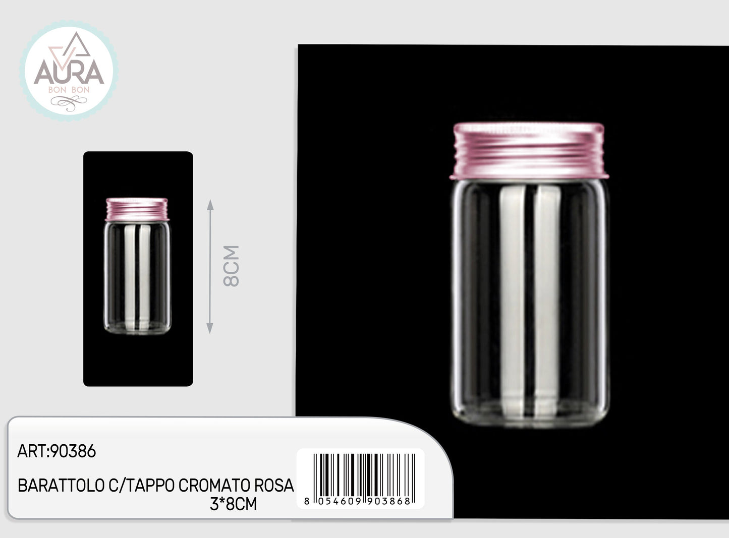 barattolo in vetro con tappo cromato rosa 3x8cm