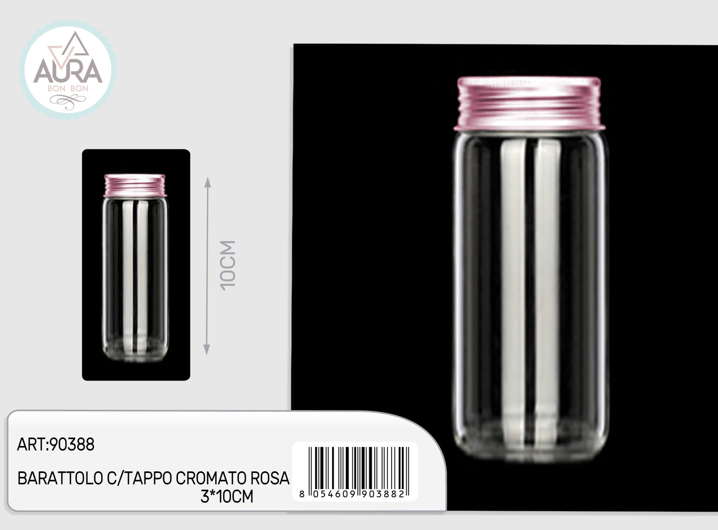 barattolo in vetro con tappo cromato rosa 3x10cm