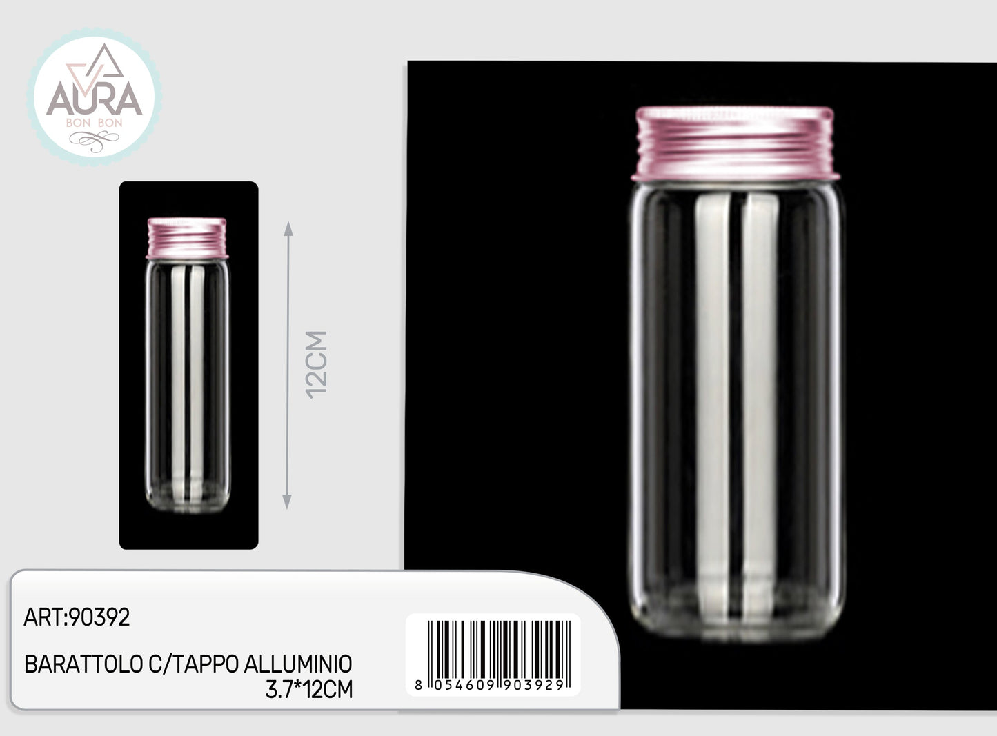 barattolo in vetro con tappo cromato rosa 3,7x12cm