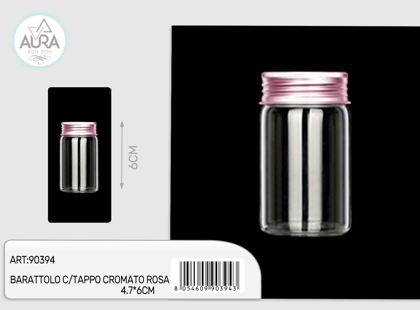 barattolo in vetro con tappo cromato rosa 4,7x6cm