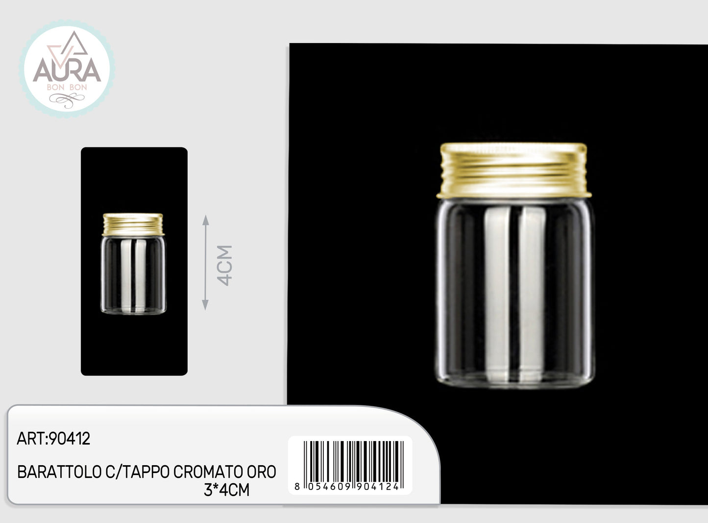 barattolo in vetro con tappo cromato oro 3x4cm