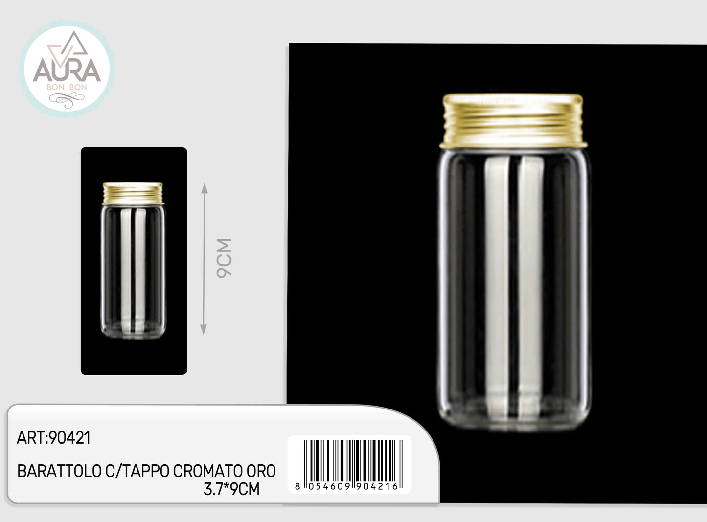 barattolo in vetro con tappo cromato oro 3x9cm