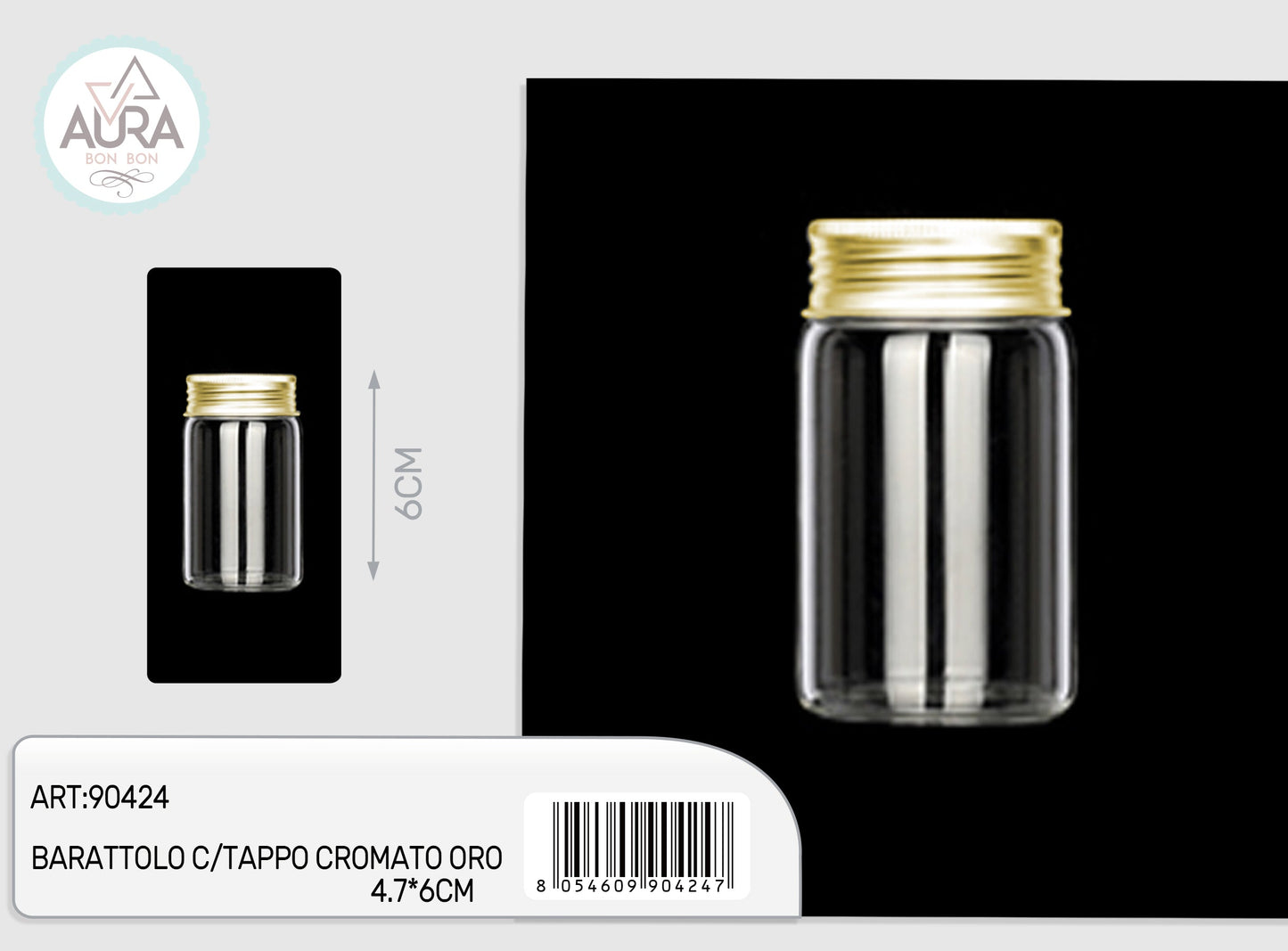 barattolo in vetro con tappo cromato oro 4,7x6cm