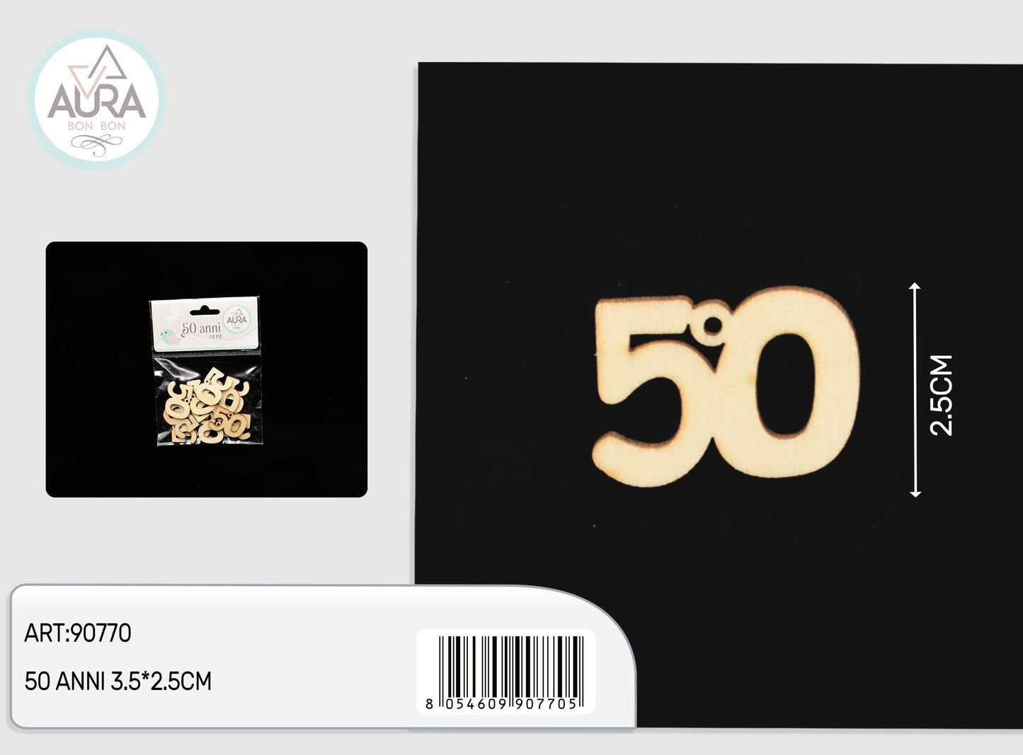 50 anni decorazione in legno naturale 12pz