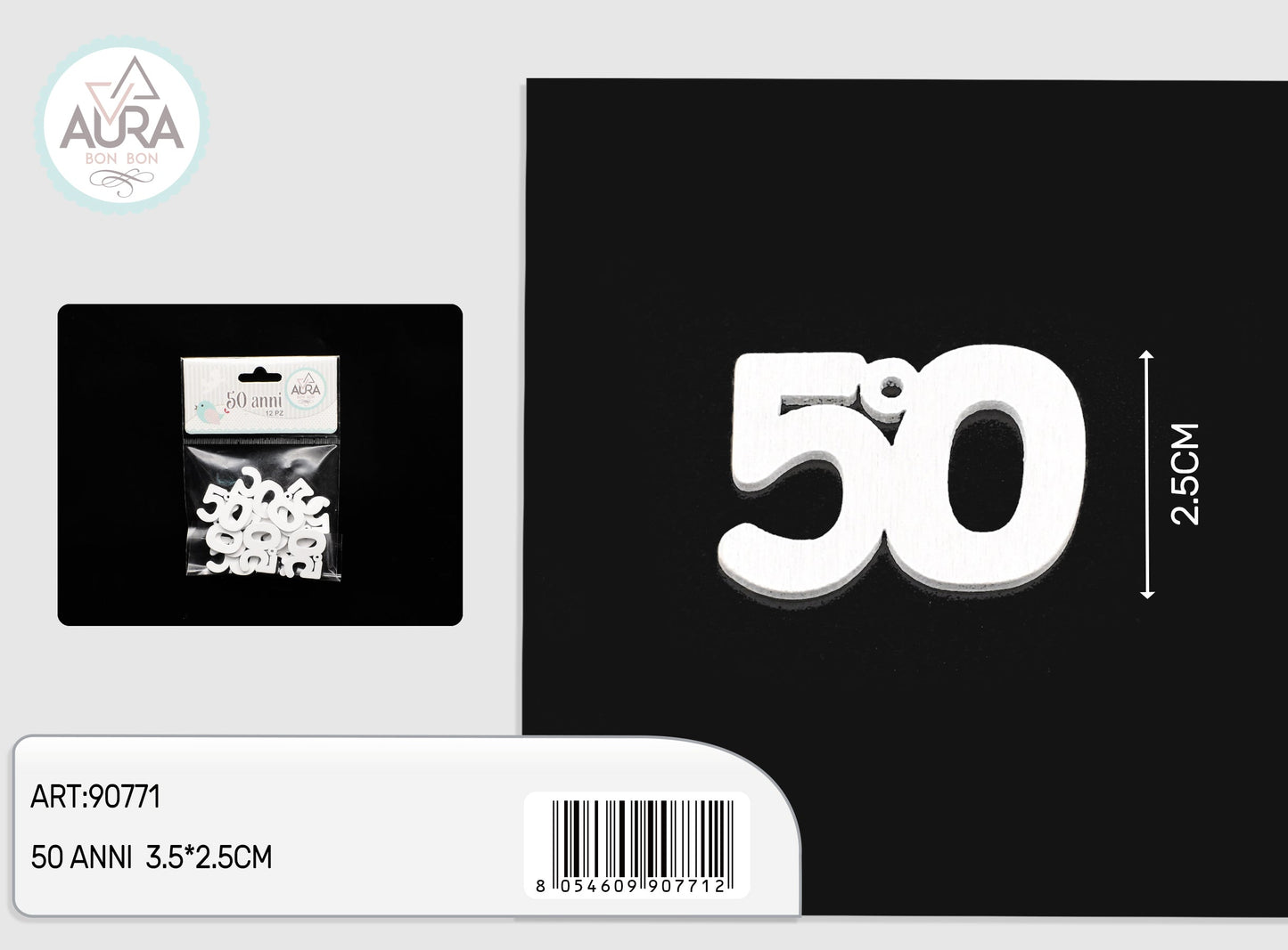 50 anni decorazione in legno bianco 12pz