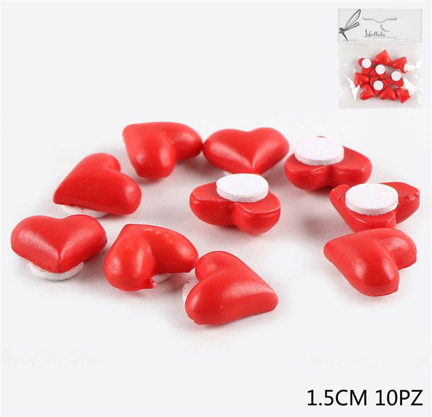 Cuore rosso in legno con adesivo 1,5cm 10pz