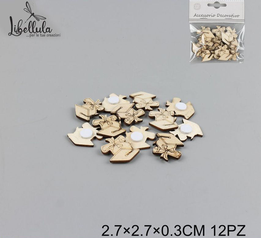 Tag in legno con adesivo per Laurea 3cm 12pz