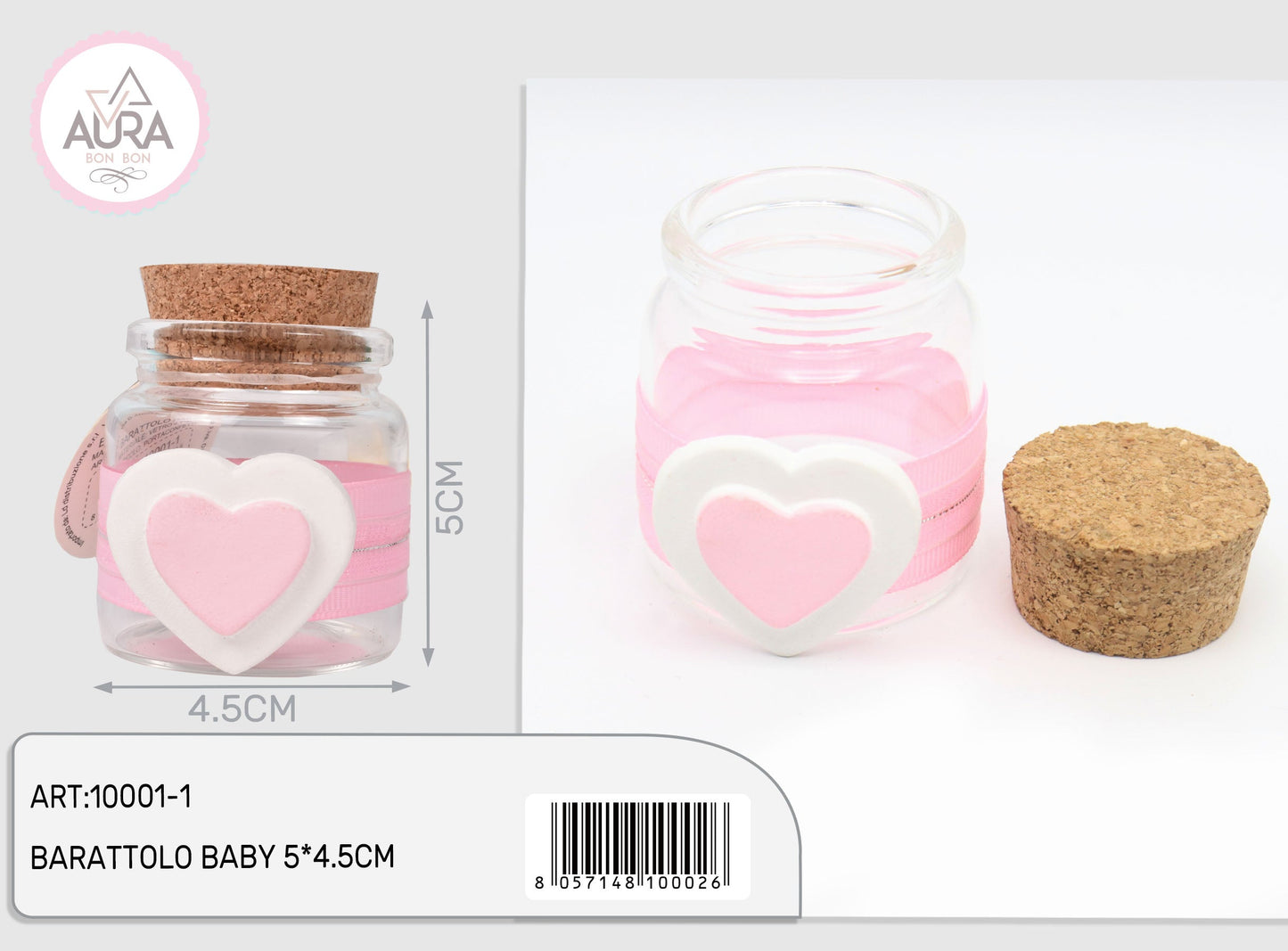 Barattolo baby rosa con tag cuore