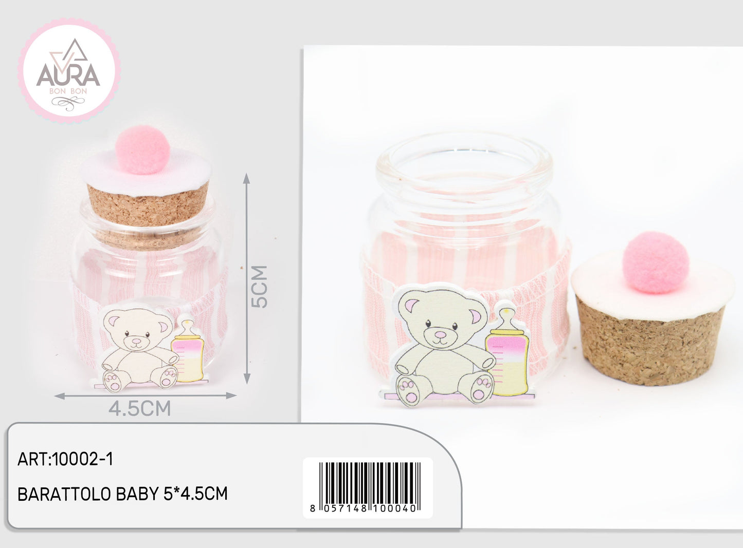 Barattolo baby rosa con tag orsetto