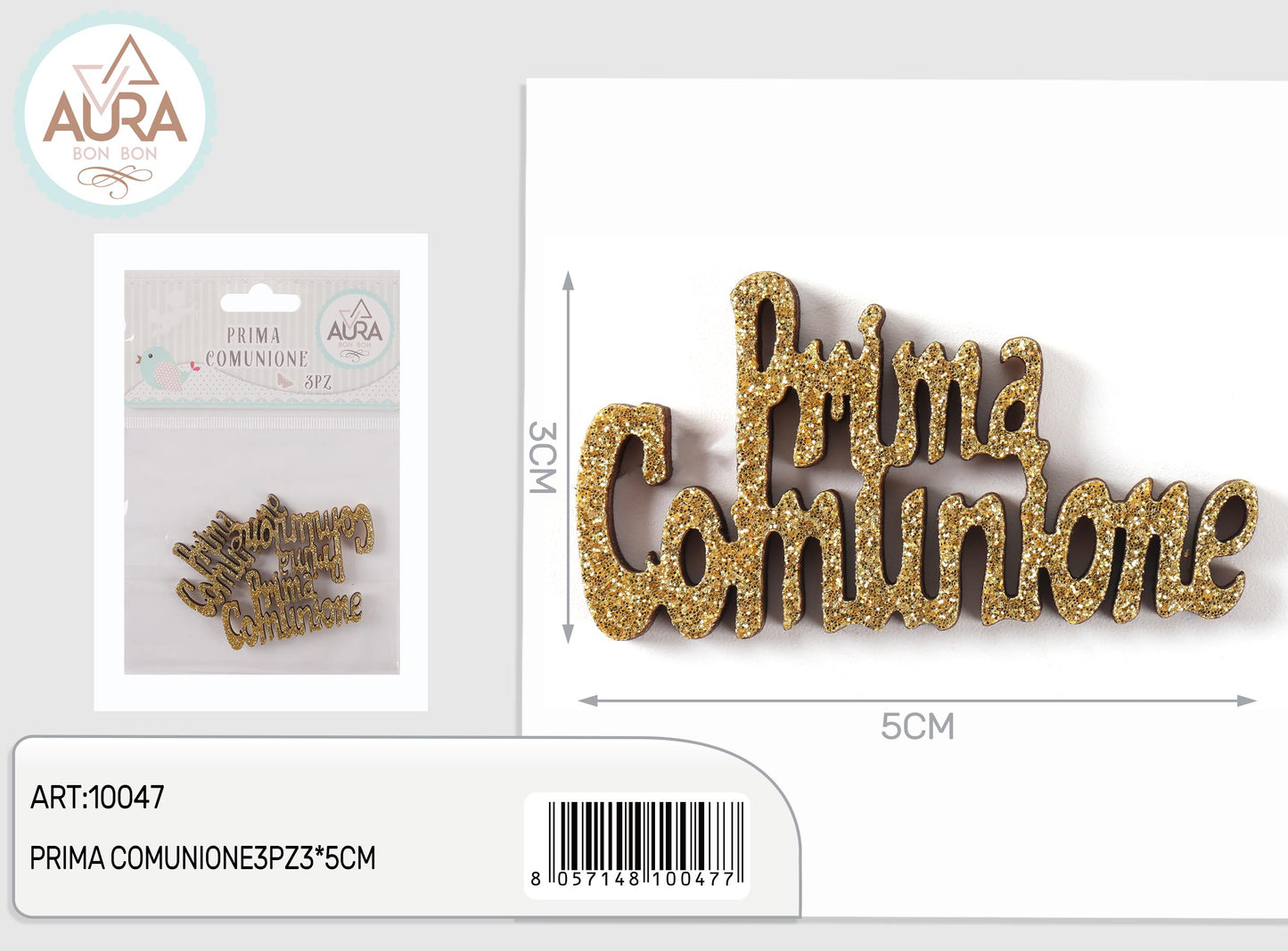 tag Prima Comunione con glitter 3pz 3x5cm