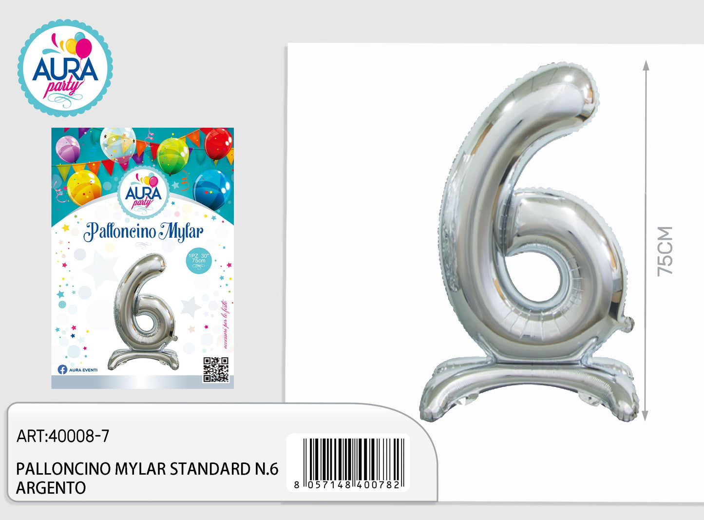 palloncini mylar standard n.6 argento