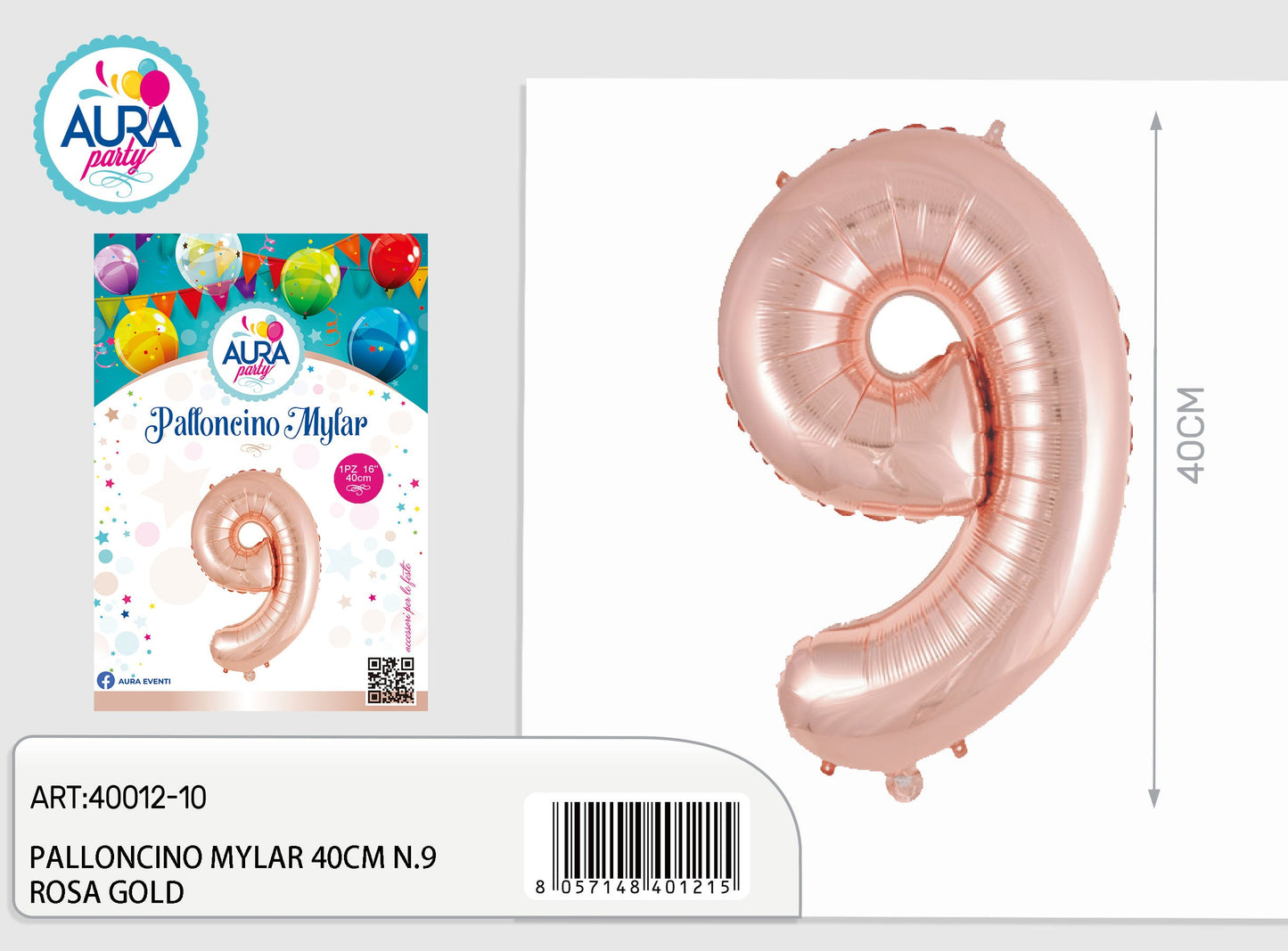 palloncini mylar 18inch n.9 rosa gold