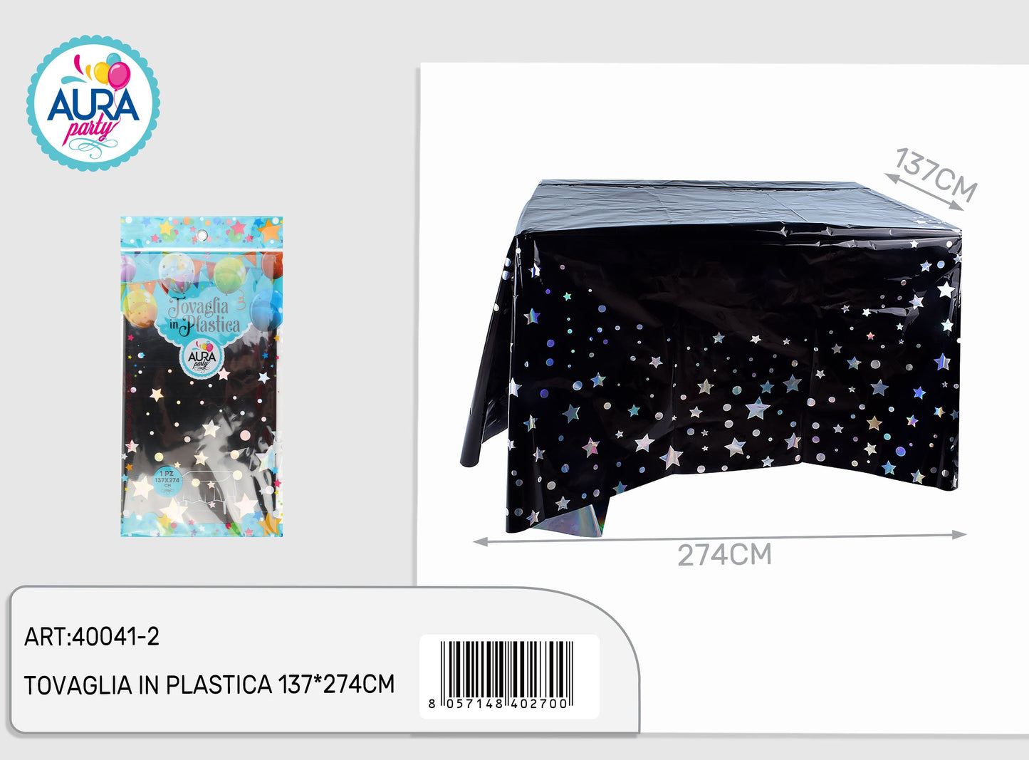 Tovaglia nero con stelle 137x274cm