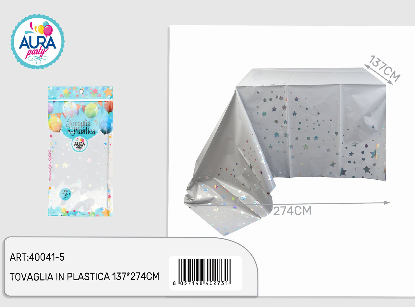 Tovaglia argento con stelle 137x274cm