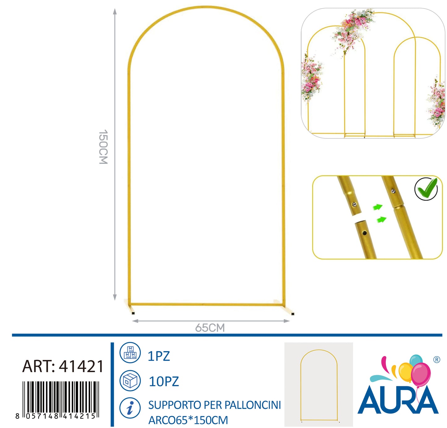 Supporto per palloncini arco 65x150cm oro