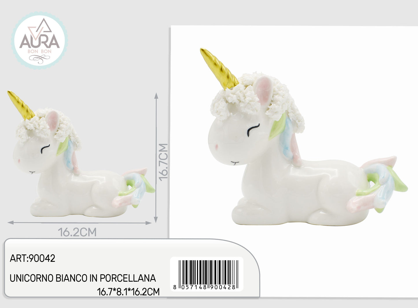 Unicorno bianco in porcellana 16,7x8,1x16,2cm
