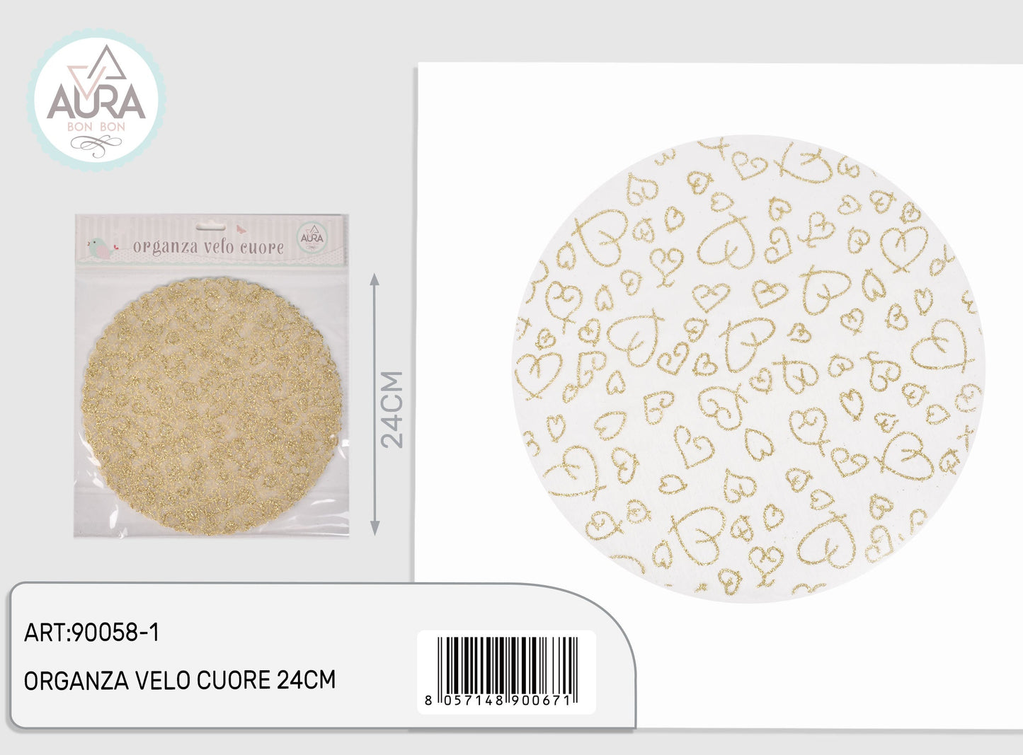 Velo in organza con cuori oro 12pz