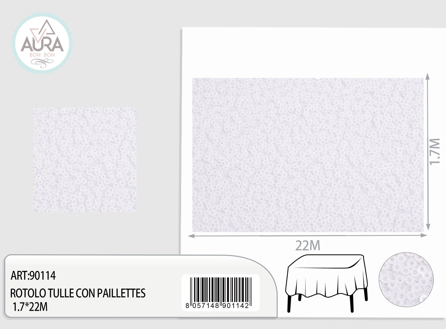 Tulle con paillettes 1,7m di larghezza bianco