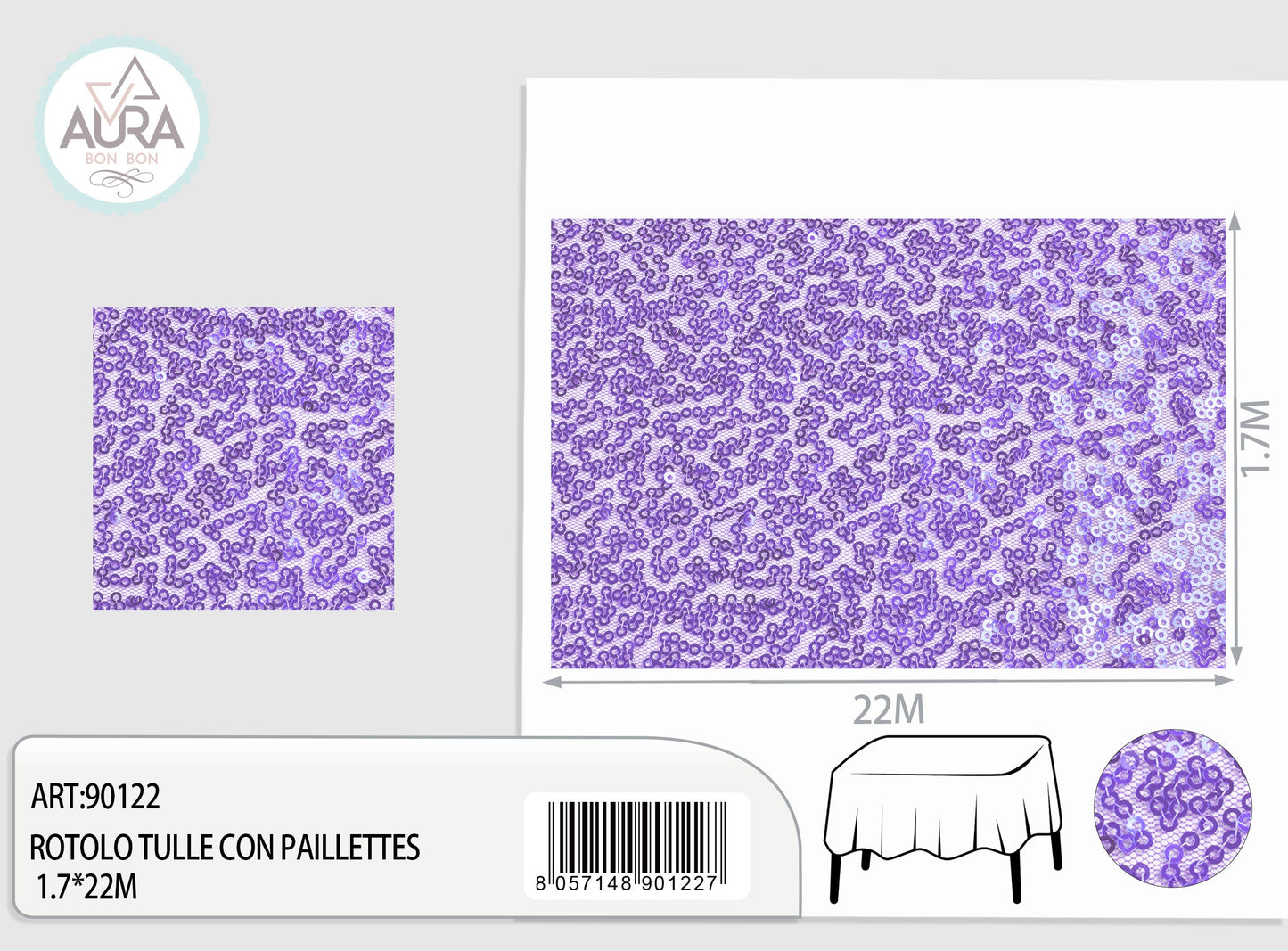 Tulle con paillettes 1,7m di larghezza lilla