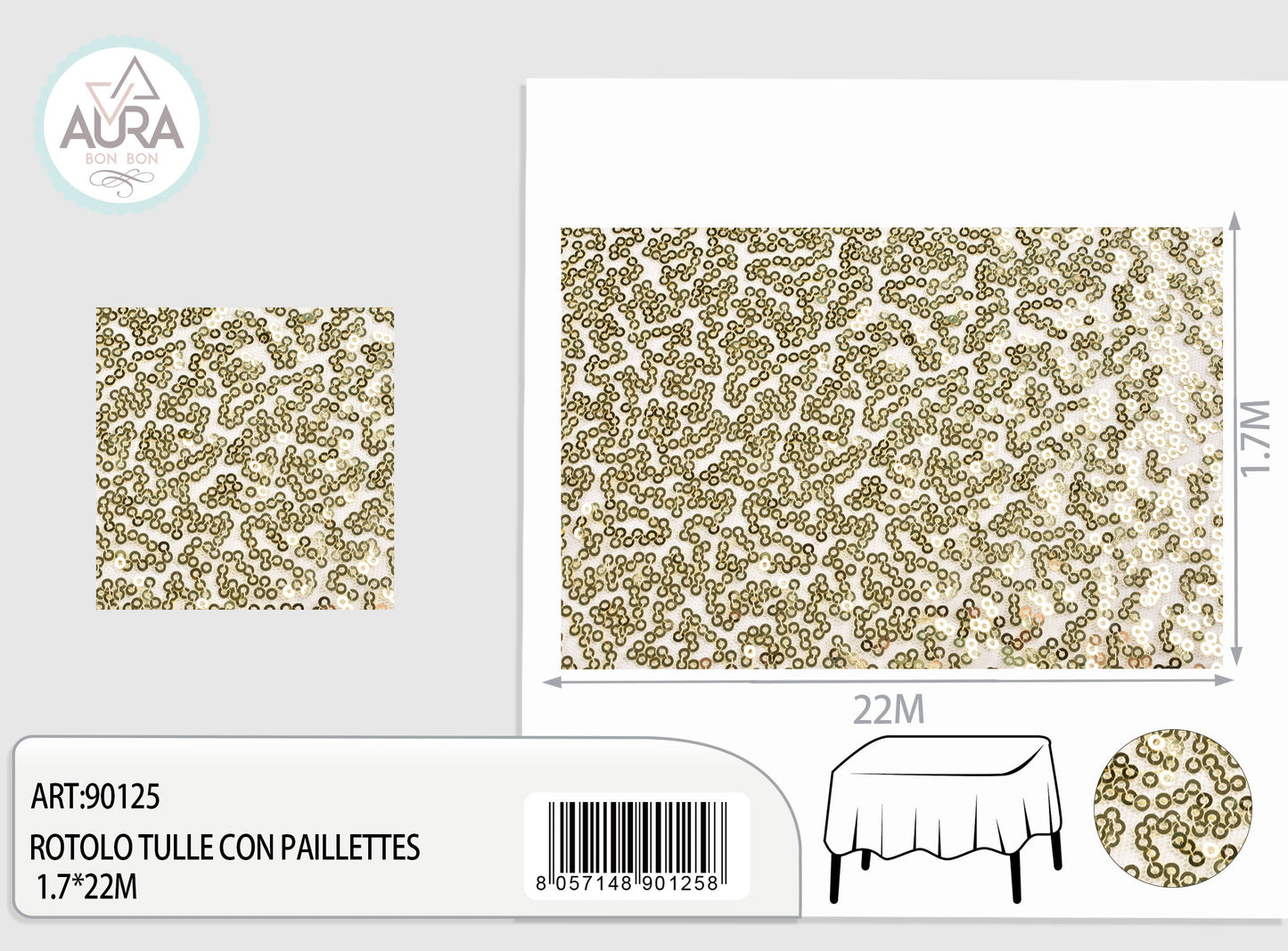 Tulle con paillettes 1,7m di larghezza oro chiaro