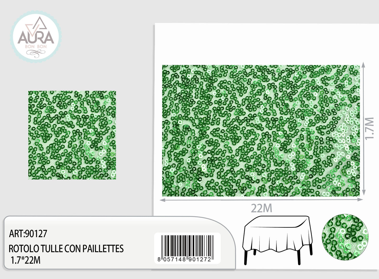 Tulle con paillettes 1,7m di larghezza verde