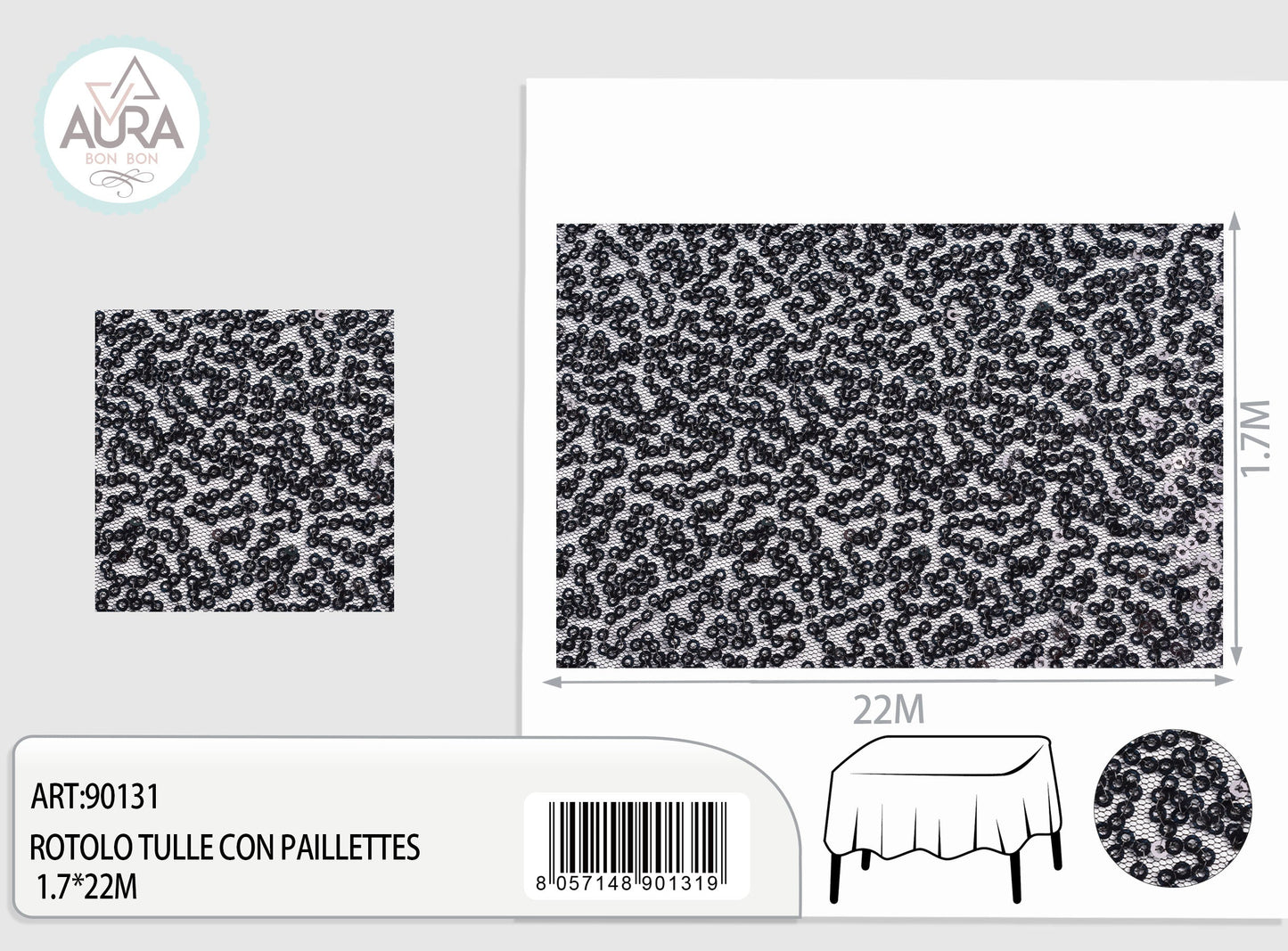 Tulle con paillettes 1,7m di larghezza nero