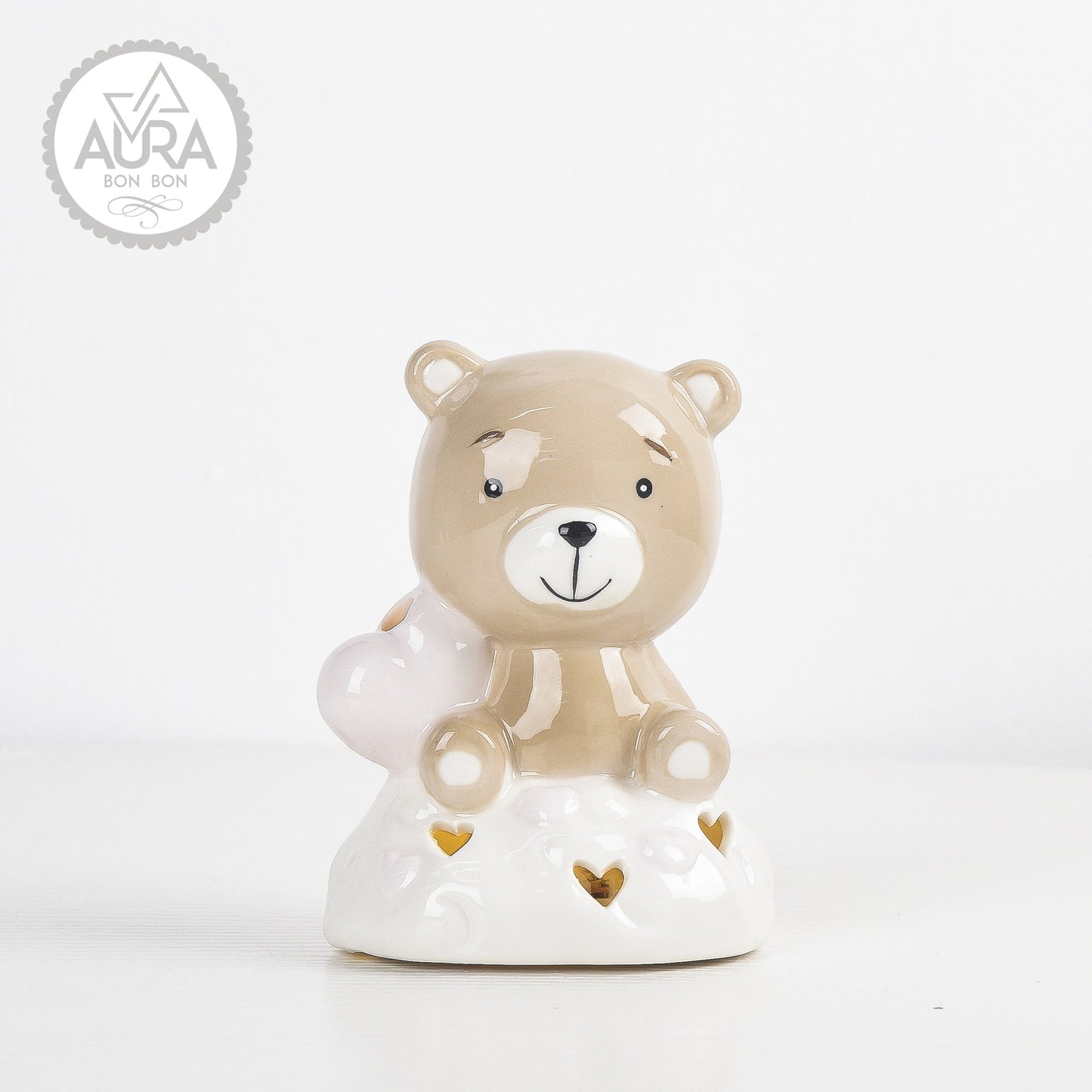 Orsetto rosa con cuore e luce 9,5x7x12,5cm