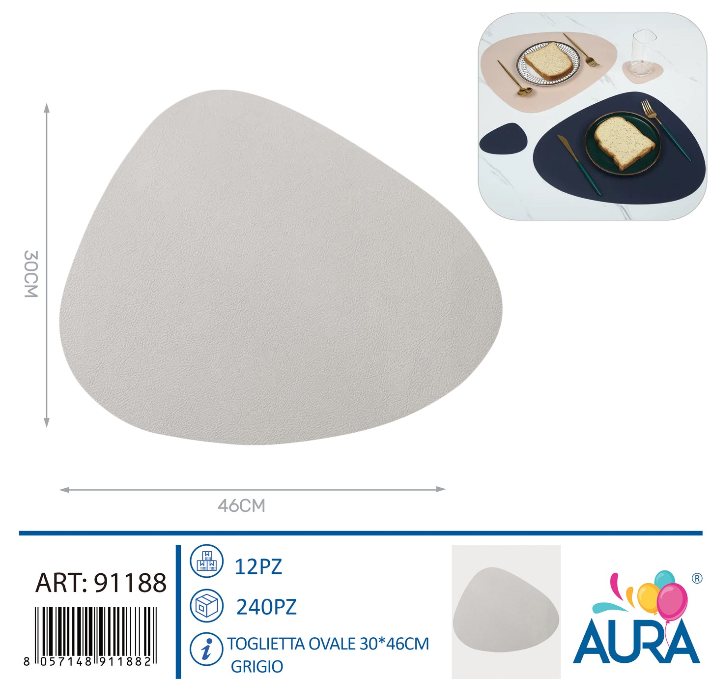 Tovaglietta ovale 30x46cm grigio