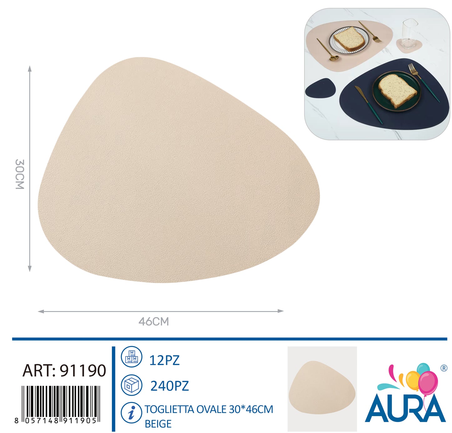 Tovaglietta ovale 30x46cm beige