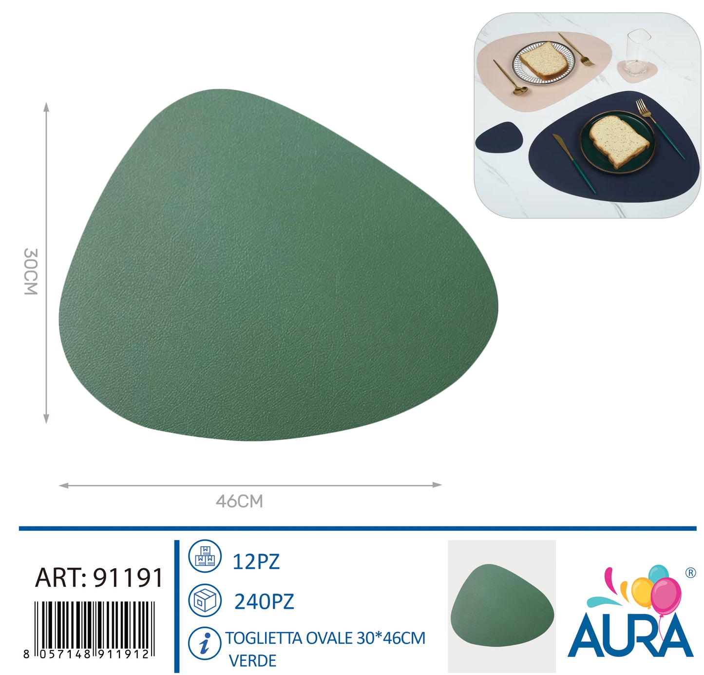 Tovaglietta ovale 30x46cm verde