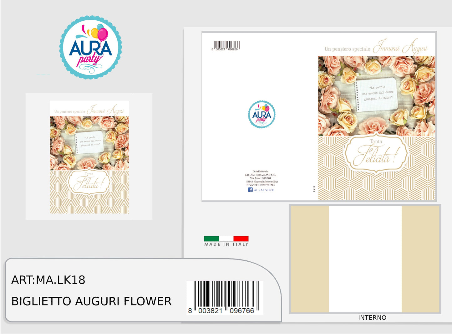 Biglietto auguri con rose e dettagli oro