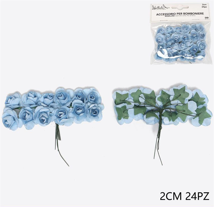 Rose finte azzurre 2cm 24pz