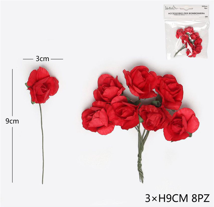Rose rosse per bomboniere 3x9cm 8pz