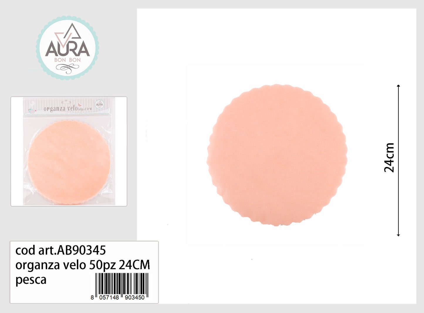 Velo in organza 50pz 24cm pesca