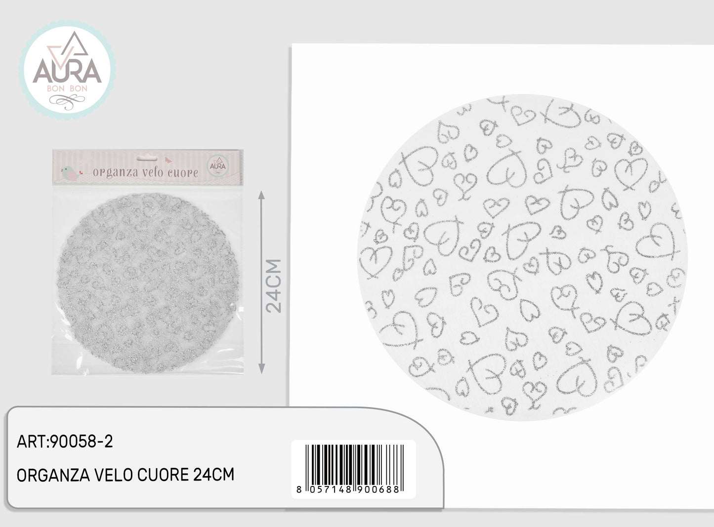 Velo in organza con cuori 12pz argento